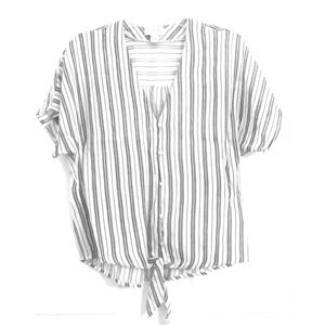 Tie Front V-Neck Button Up Top